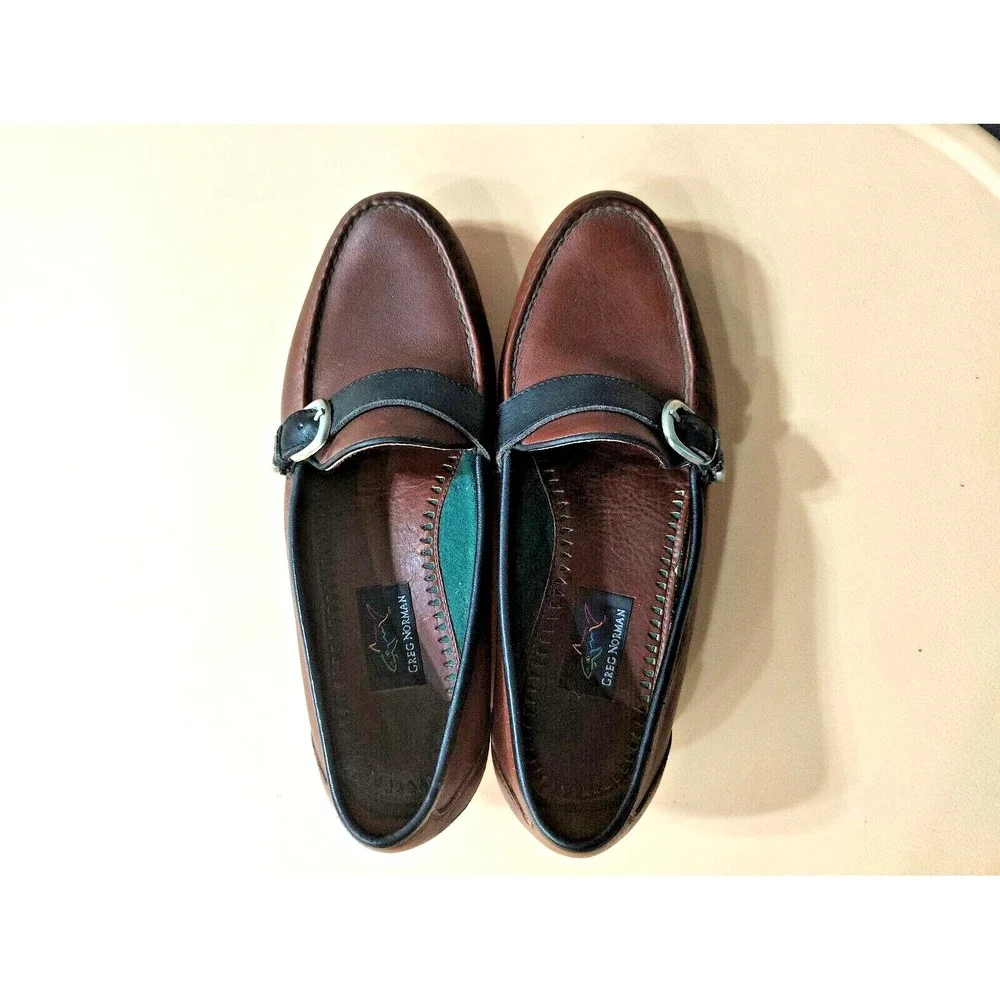 Greg Norman Made in Indonesia Mens Brown Leather Oxford Loafers Shoes Size 9.5 M